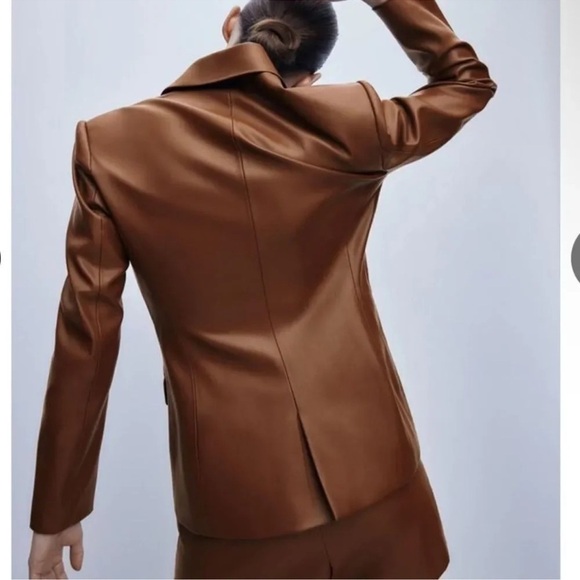 Zara Brown Double-breasted Faux Blazer Brandy Jacket Blazer, NWT - Picture 7 of 12